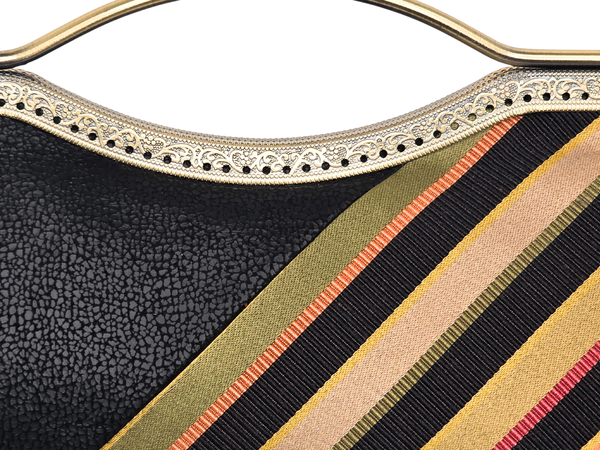 Black Textured Faux Leather Clutch with Bold Diagonal Stripe Accent