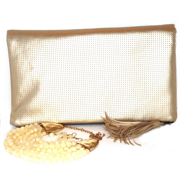 Light Gold Pinhole Leather Clutch