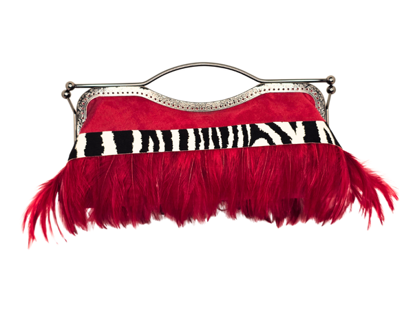 Feather Kiss-Lock Clutch with Zebra Print