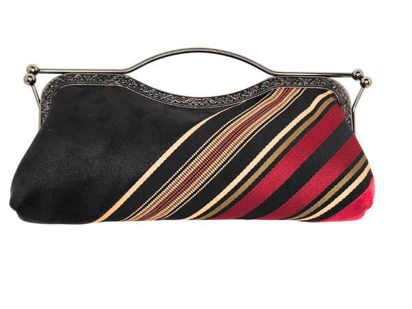 Statement Red Faux Suede Kiss-Lock Handbag with Classic Stripes