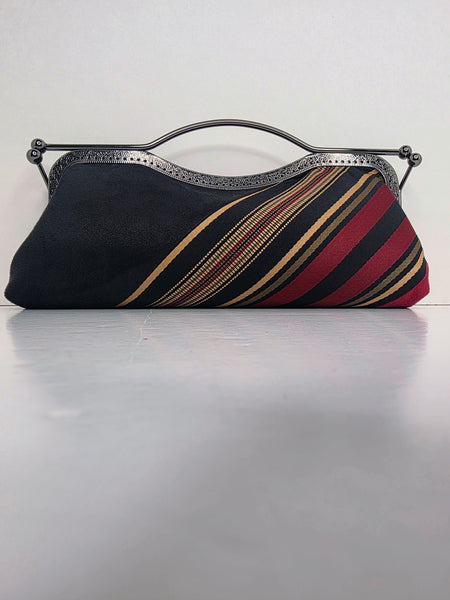 Statement Red Faux Suede Kiss-Lock Handbag with Classic Stripes