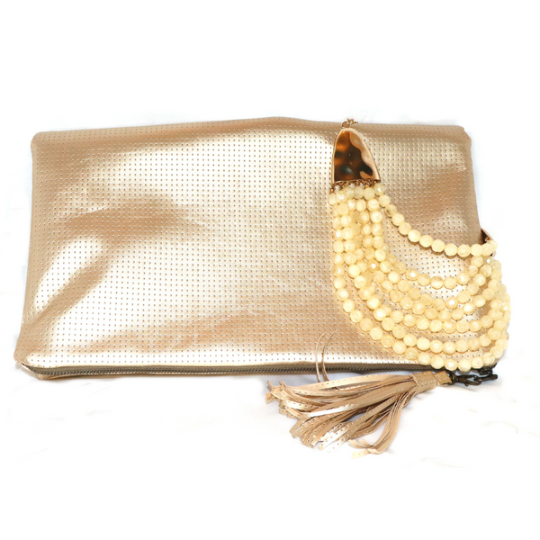 Light Gold Pinhole Leather Clutch