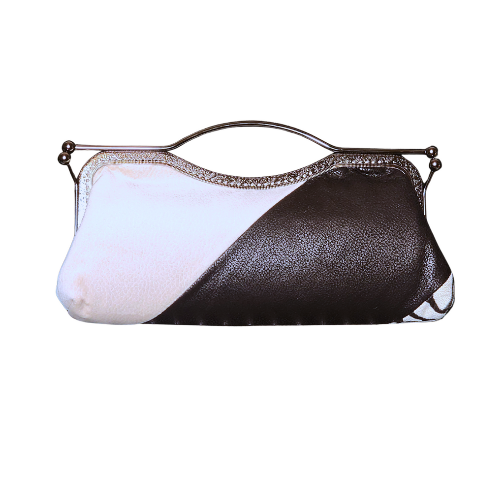 Art Deco Chic asymmetrical black faux leather and brocade clutch by Nola & Eve