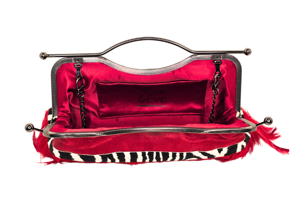 Feather Kiss-Lock Clutch with Zebra Print