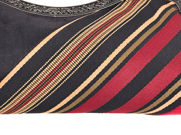 Statement Red Faux Suede Kiss-Lock Handbag with Classic Stripes