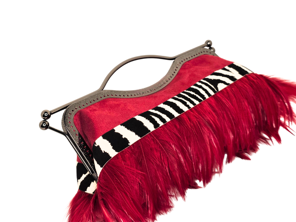 Feather Kiss-Lock Clutch with Zebra Print