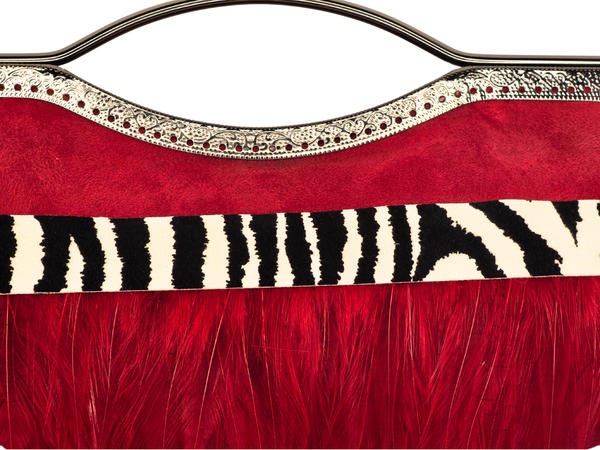 Feather Kiss-Lock Clutch with Zebra Print