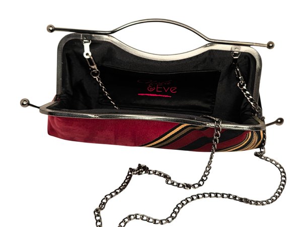 Statement Red Faux Suede Kiss-Lock Handbag with Classic Stripes