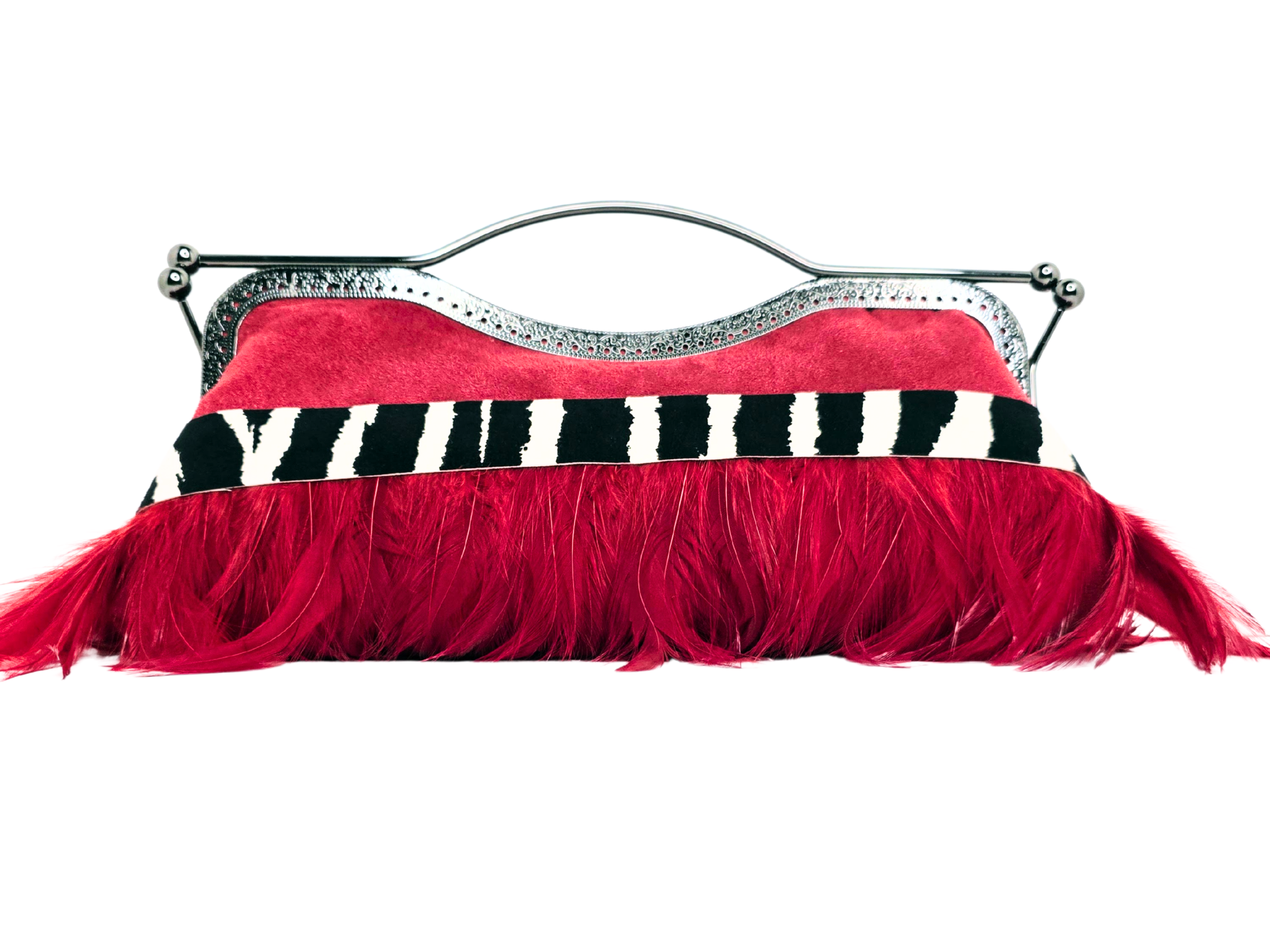 Feather Kiss-Lock Clutch with Zebra Print