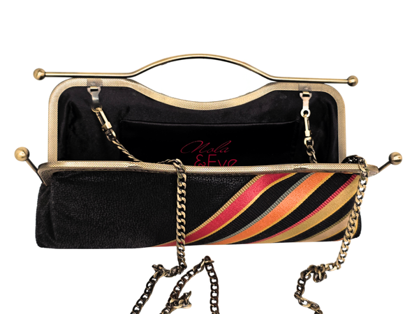 Black Textured Faux Leather Clutch with Bold Diagonal Stripe Accent