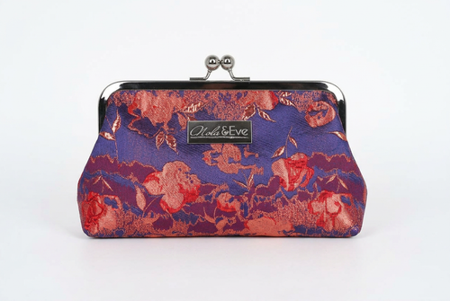 Blossom Veil Classic floral brocade clutch by Nola & Eve with structured frame and detachable chain strap