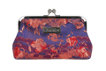 Nola & Eve Blossom Veil Classic Medium floral brocade clutch in navy blue with silver kiss-lock frame and thin metallic strap, limited-edition statement bag