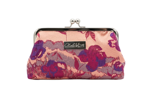 Nola & Eve Blossom Veil Classic handmade floral brocade clutch with gold kiss-lock frame, limited-edition statement bag