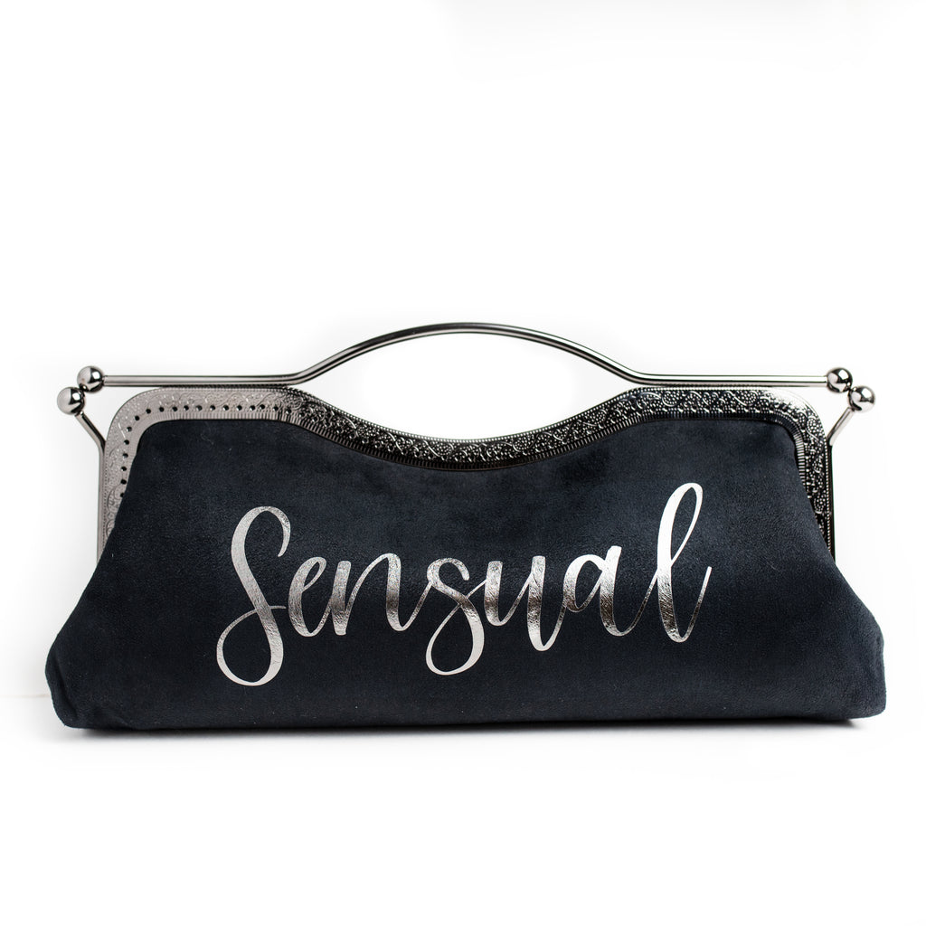 Mood Suede semi-custom suede evening clutch by Nola & Eve, fully lined with interior pocket
