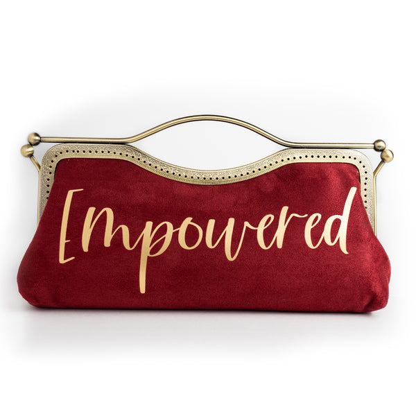 Nola & Eve Mood Suede customizable faux suede statement clutch with metal frame closure