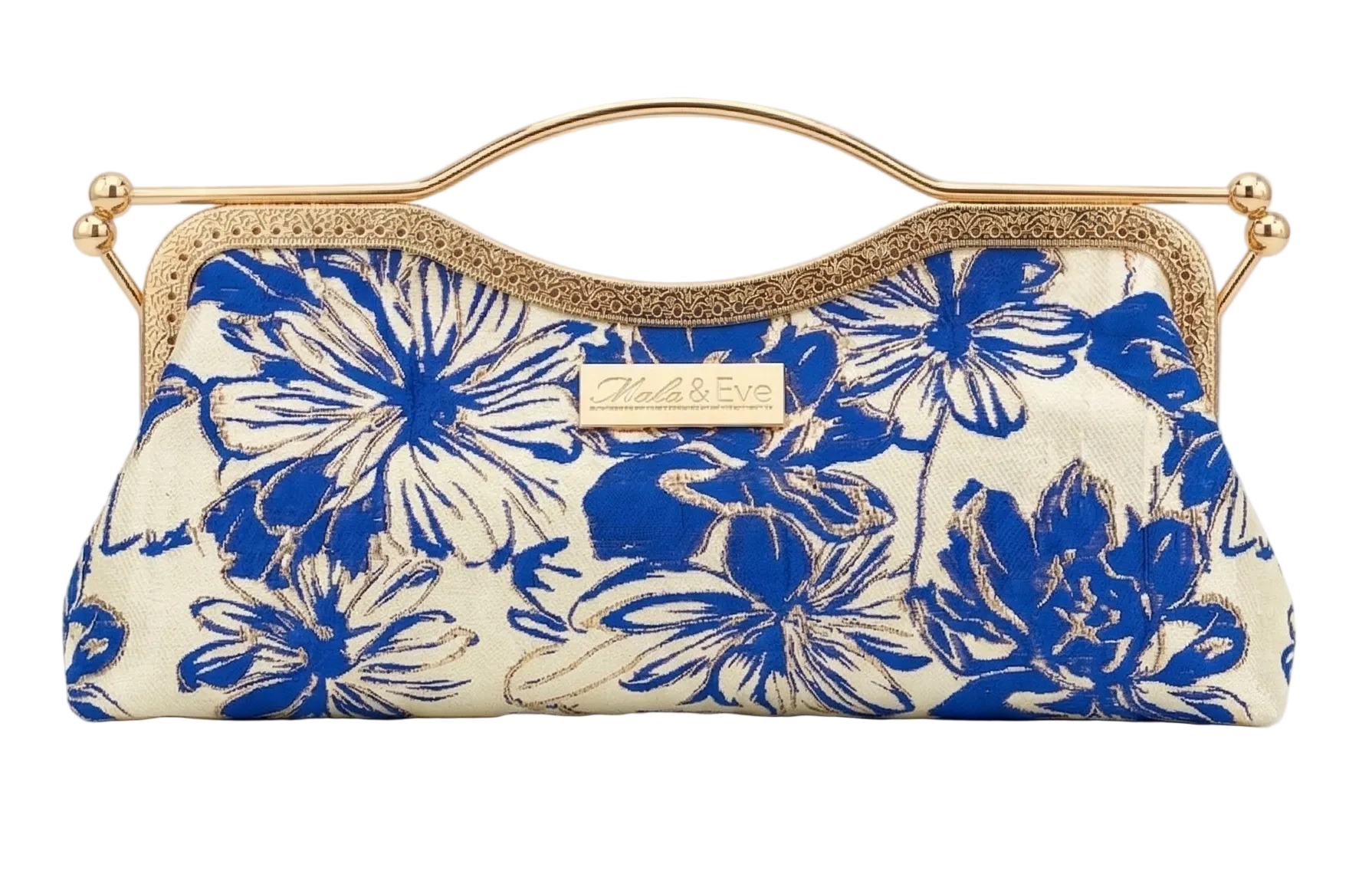 Nola & Eve Regal Bloom Classic handmade brocade clutch with floral artistry and gold kiss-lock frame, limited-edition statement bag