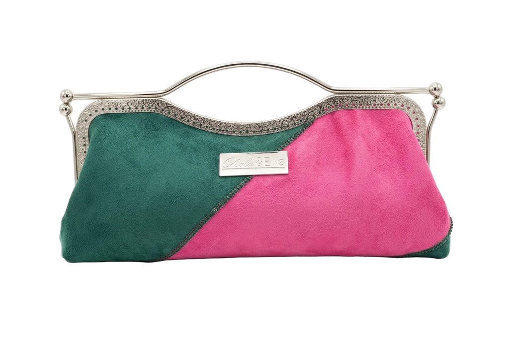 Nola & Eve Divine Legacy rhinestone-trimmed faux suede statement clutch, limited edition