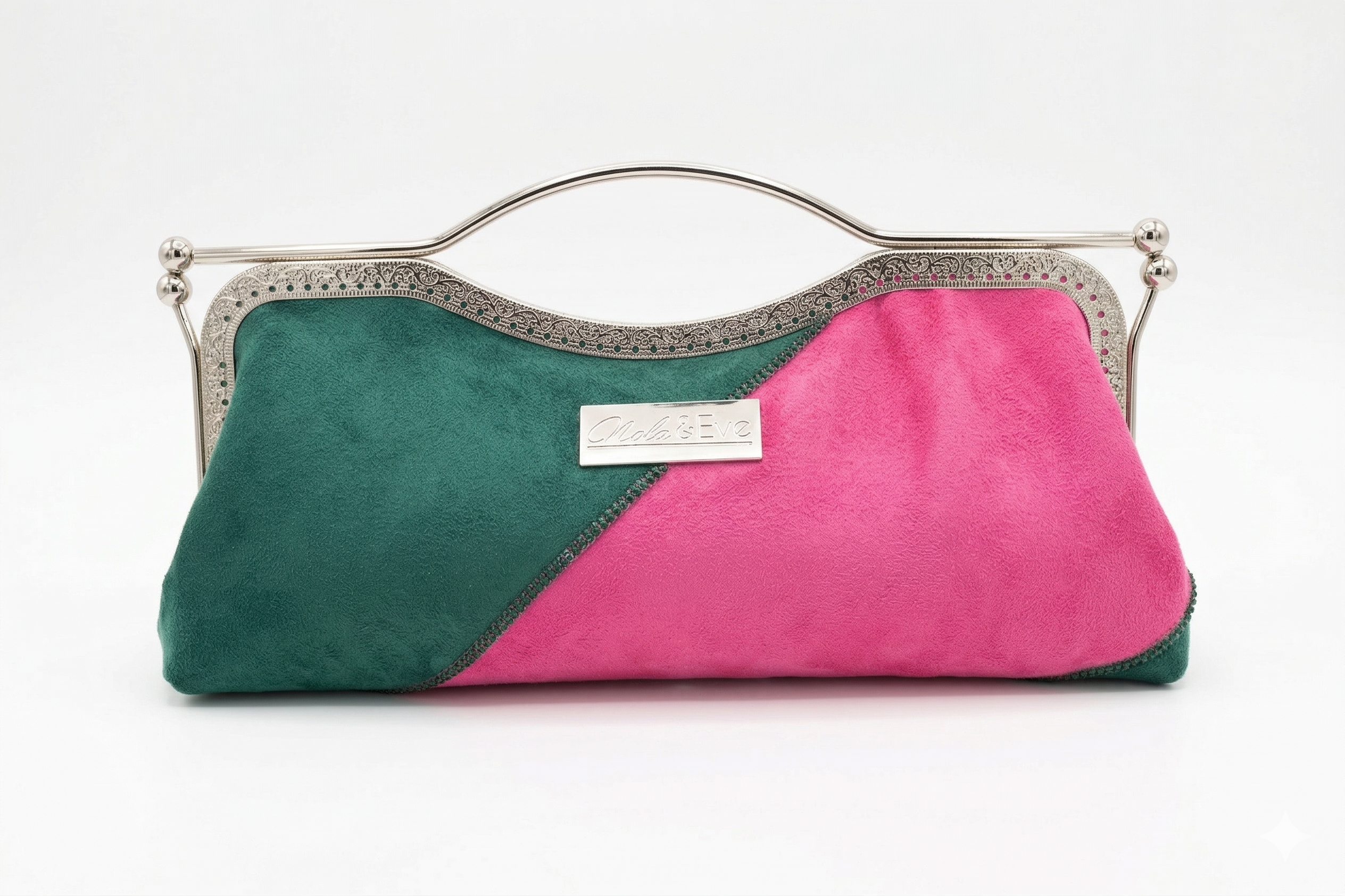 Nola & Eve Divine Legacy rhinestone-trimmed faux suede statement clutch, limited edition