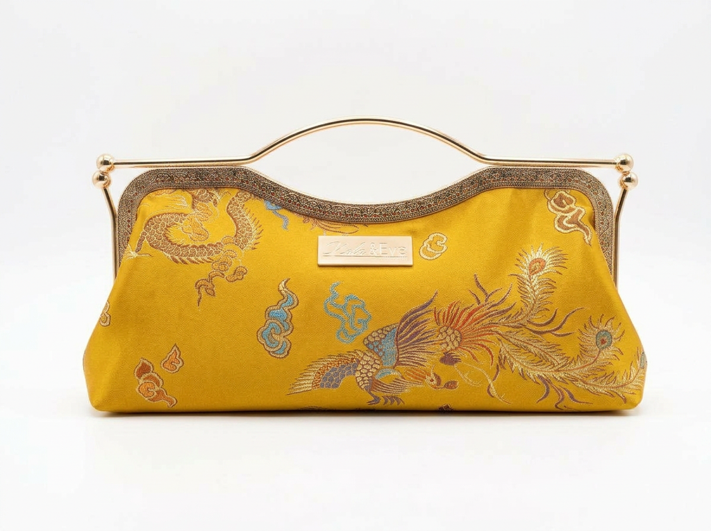 Handmade Phoenix Dynasty Contemporary Classic brocade evening clutch by Nola & Eve, satin lined