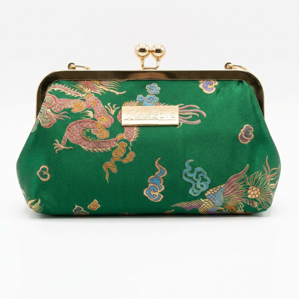 Nola & Eve Phoenix Dynasty Classic limited-edition brocade clutch with phoenix-and-dragon detailing and satin lining