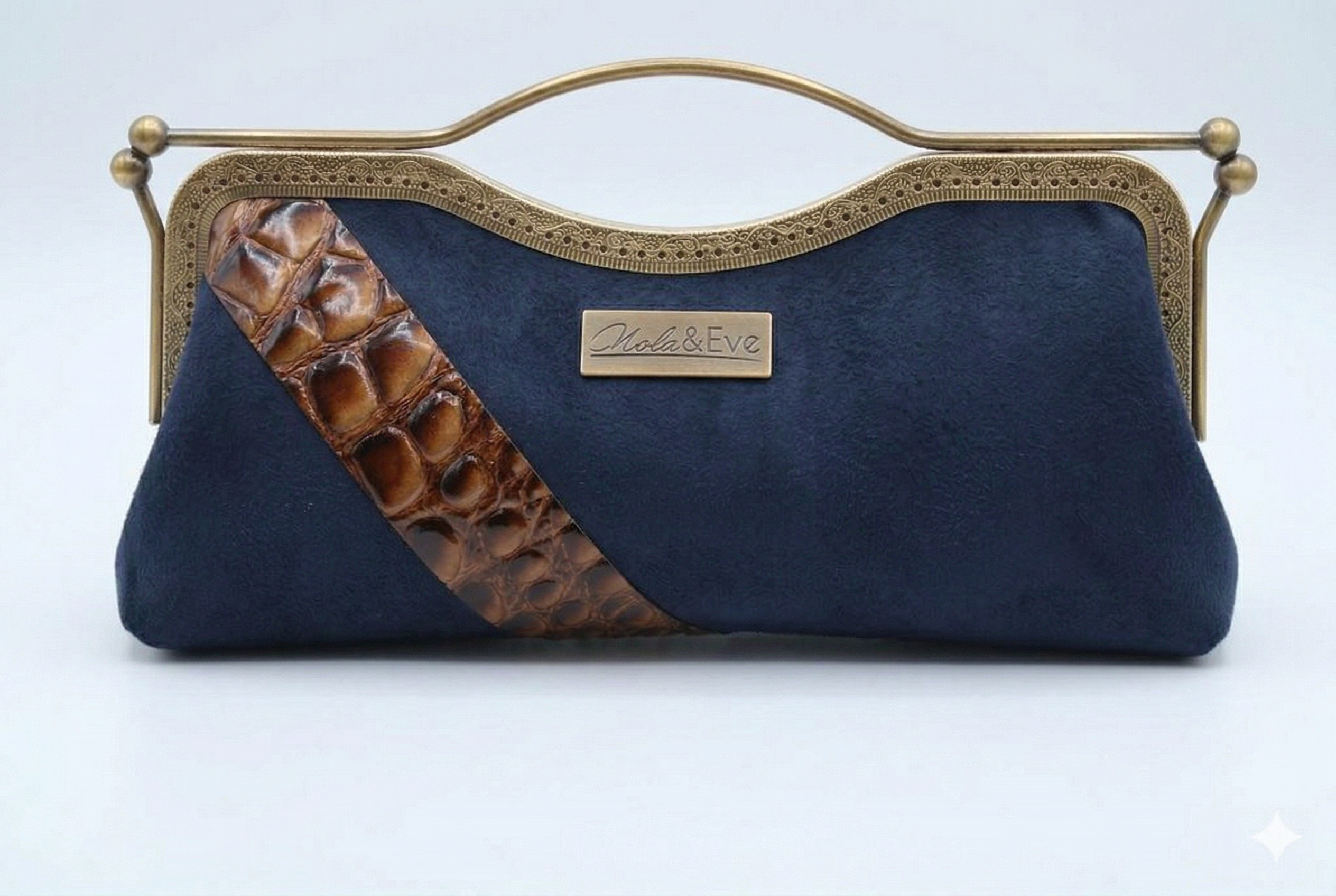 Canyon Belle croc-accented suede statement clutch by Nola & Eve, limited edition