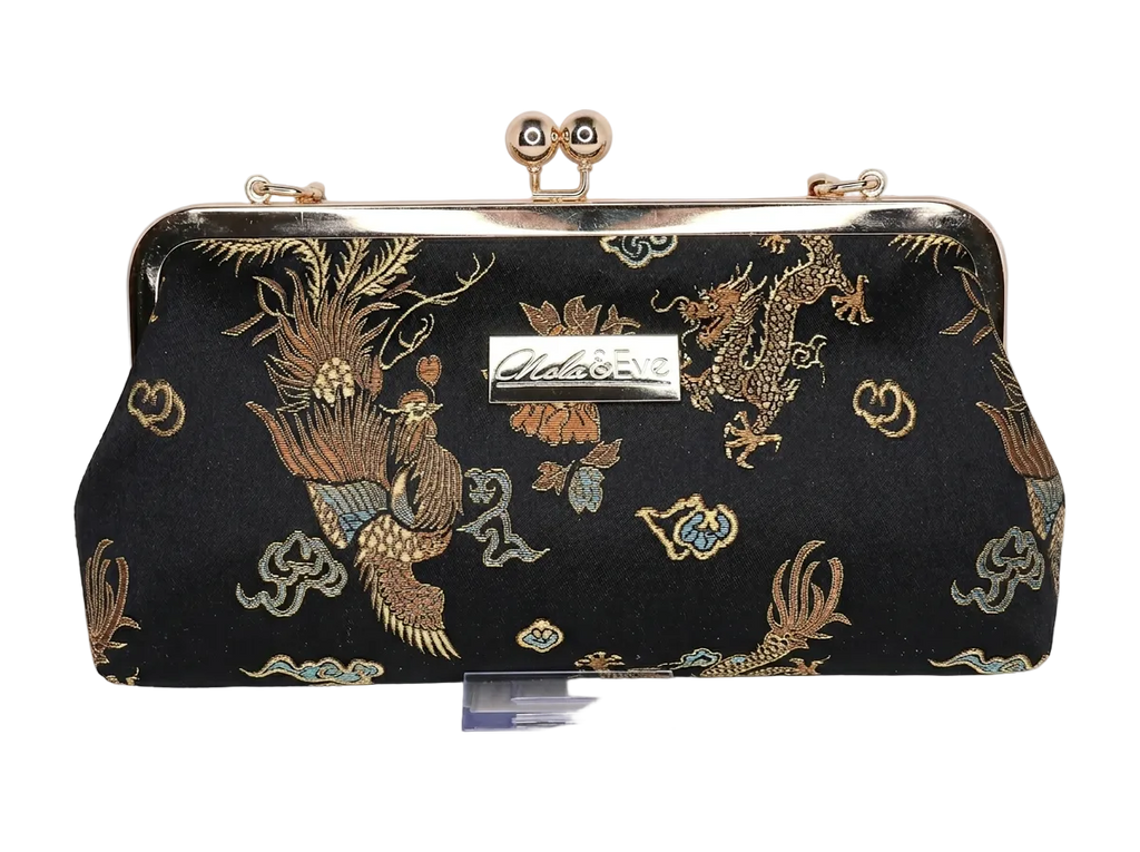 Handmade Phoenix Dynasty Classic brocade evening clutch by Nola & Eve with detachable crossbody chain