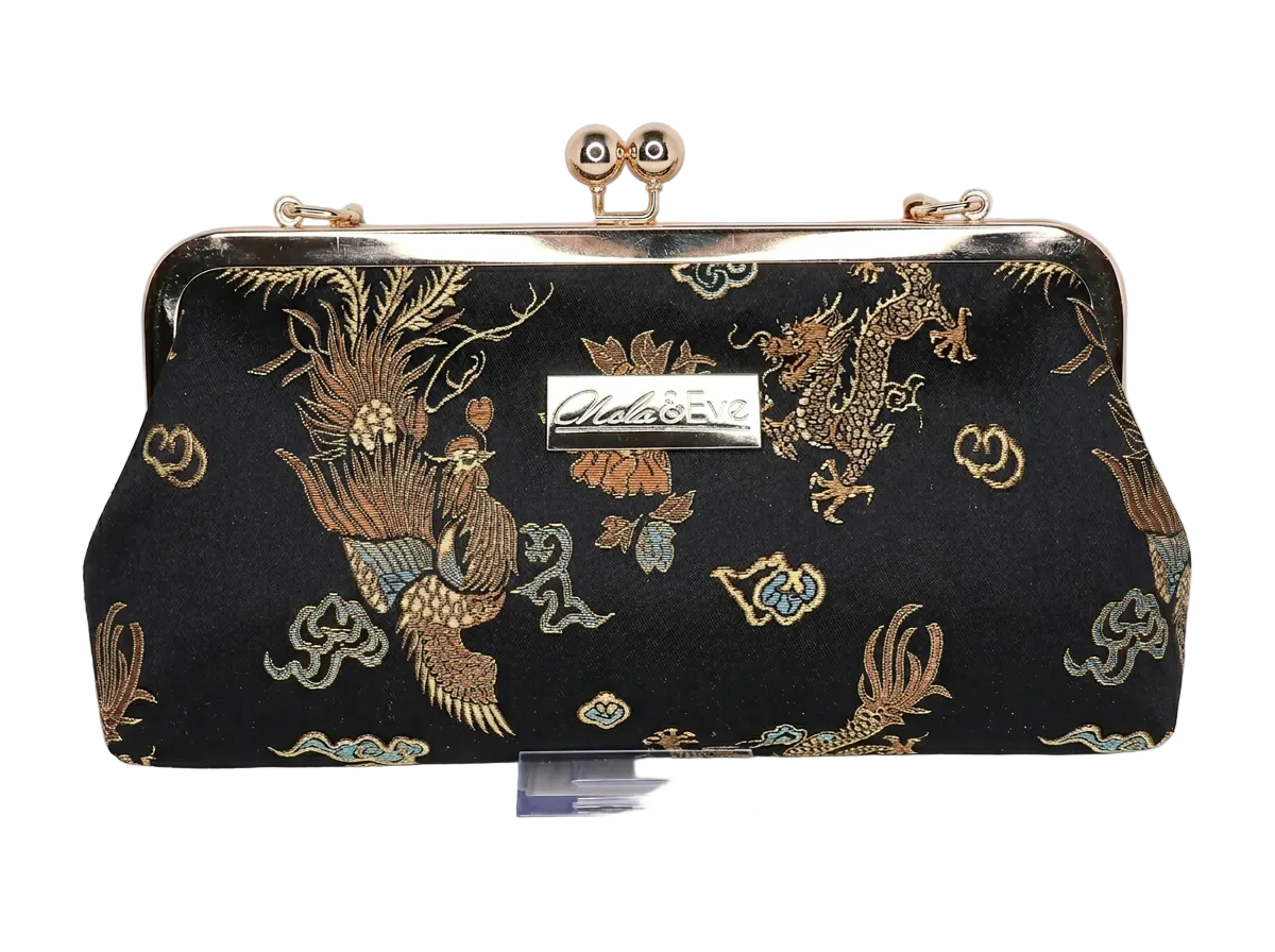 Handmade Phoenix Dynasty Classic brocade evening clutch by Nola & Eve with detachable crossbody chain