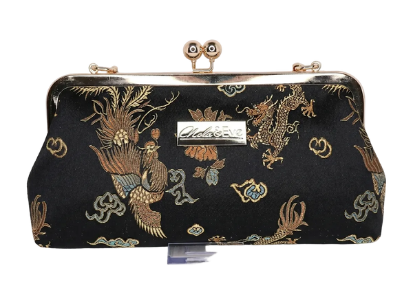 Handmade Phoenix Dynasty Classic brocade evening clutch by Nola & Eve with detachable crossbody chain