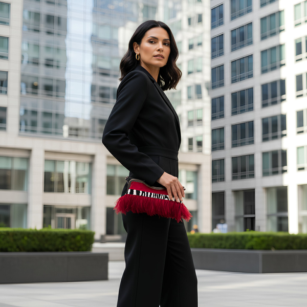 Feather Kiss-Lock Clutch with Zebra Print