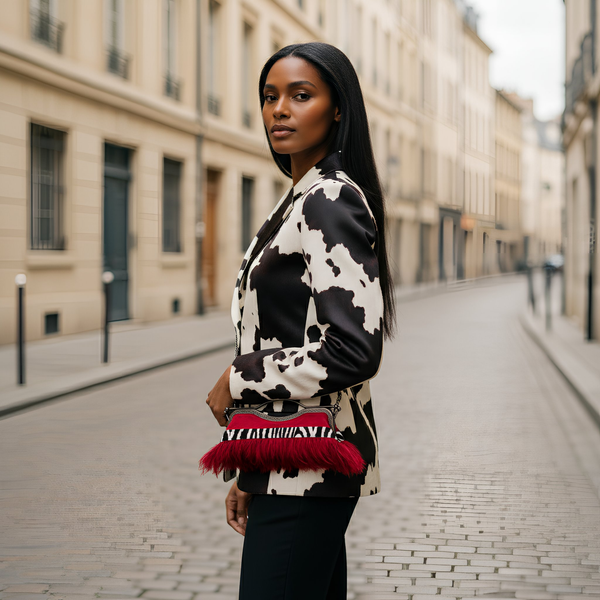 Feather Kiss-Lock Clutch with Zebra Print