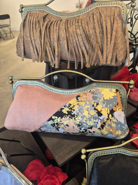 Triad Faux Suede Luxe Clutch with Crossbody Chain