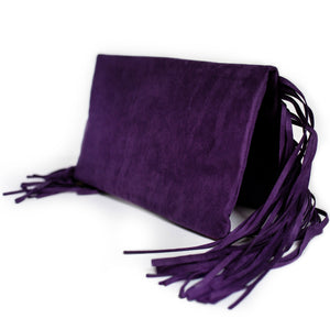 Purple Suede Fringe Clutch