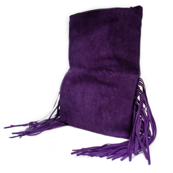 Purple Suede Fringe Clutch