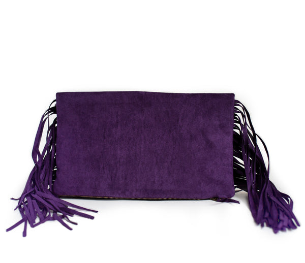 Purple Suede Fringe Clutch