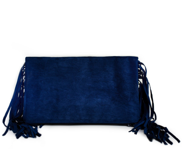 Navy Suede Fringe Clutch