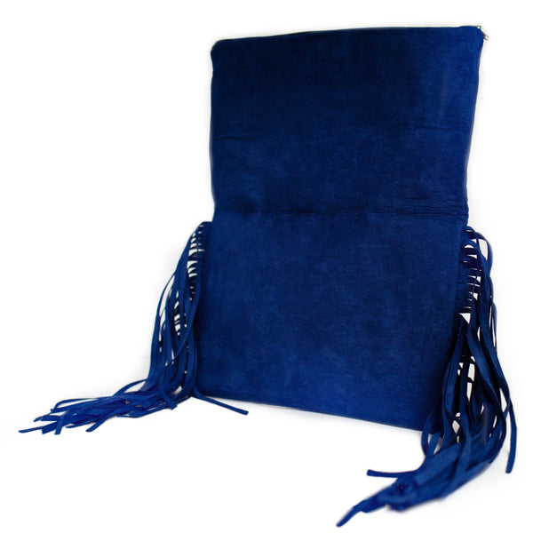 Navy Suede Fringe Clutch