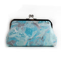 Nola & Eve Turquoise and Silver Brocade Clutch in abstract blue, grey, and silver, handmade statement bag
