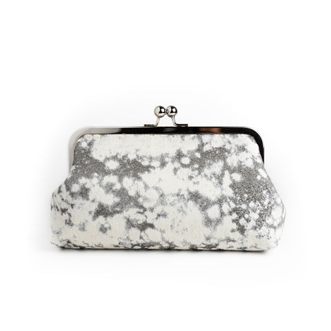 Cream, Gray and Silver Brocade Clutch