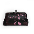 Nola & Eve Black and Aubergine Brocade Clutch in black with florid pink florals and mirrored detailing, handmade statement bag