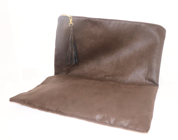 Chocolate Brown Textured Suede Clutch