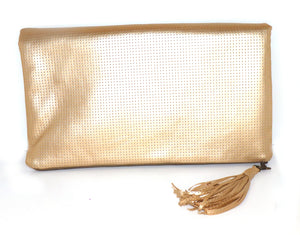 Light Gold Pinhole Leather Clutch