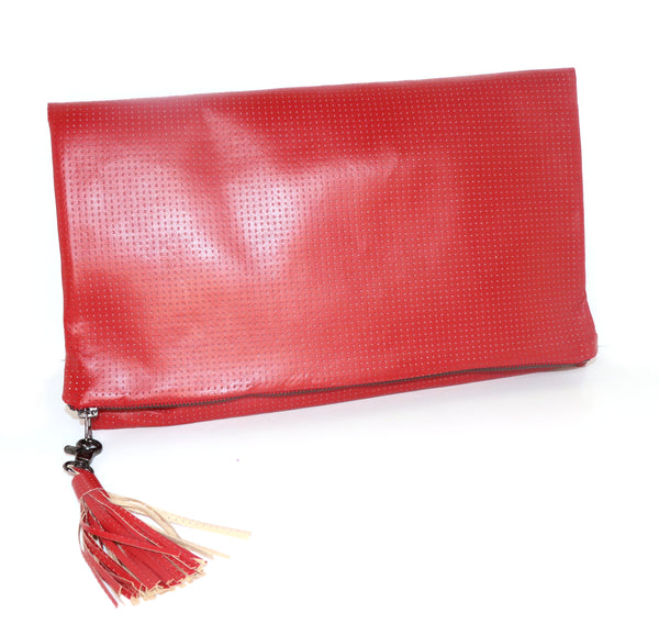 Red Pinhole Leather Clutch