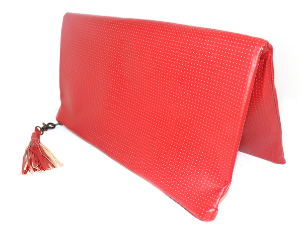 Red Pinhole Leather Clutch