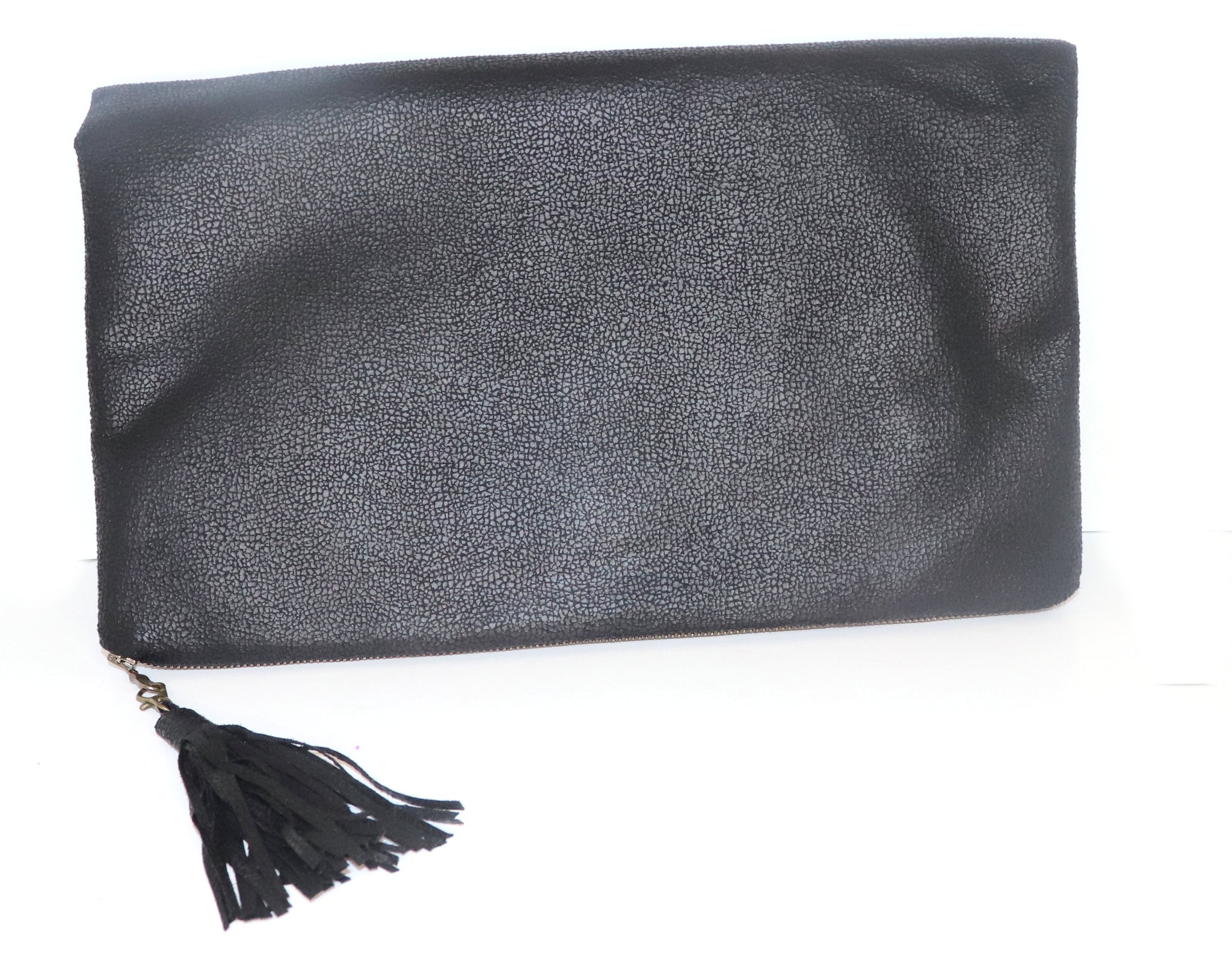 Black Textured Suede Clutch