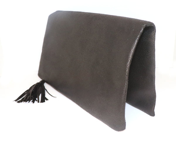 Black Textured Suede Clutch